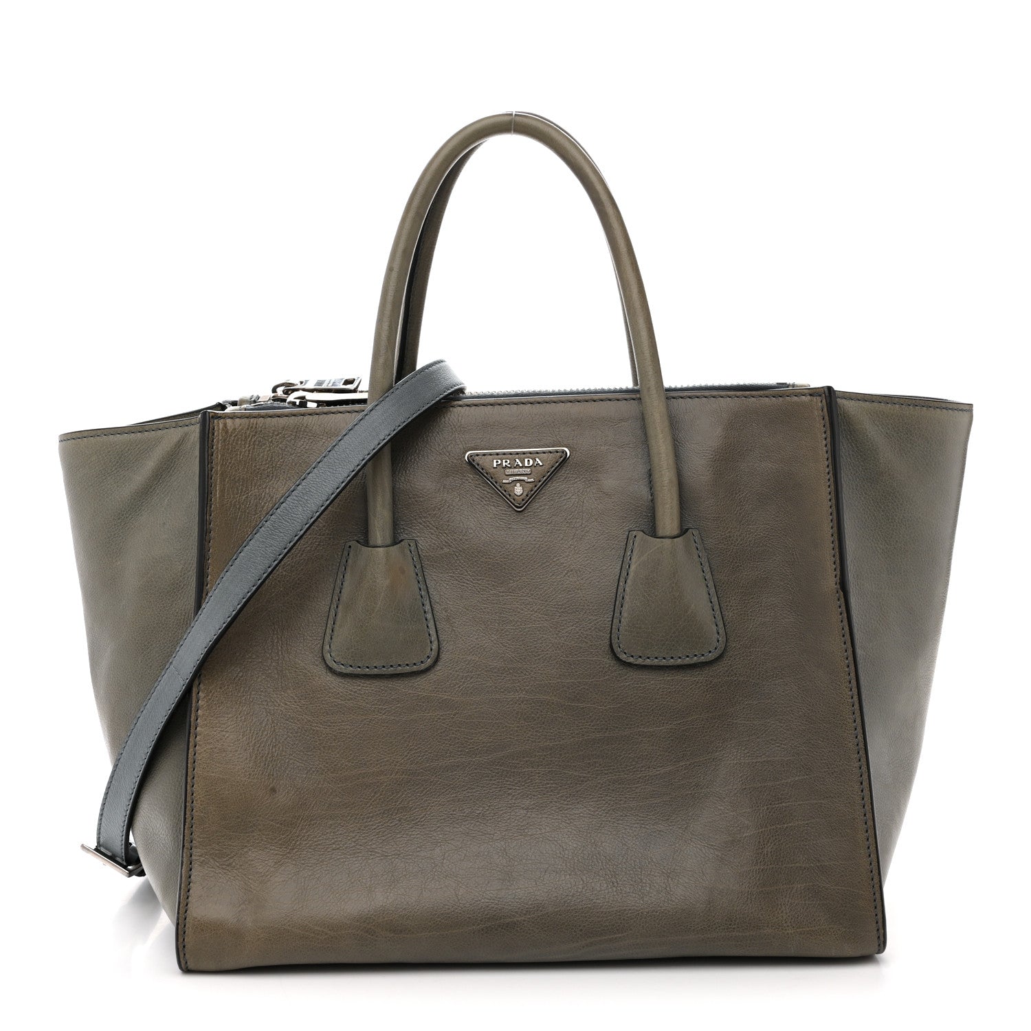 Prada Glace Calf Twin Pocket Tote Marine 1 of 17