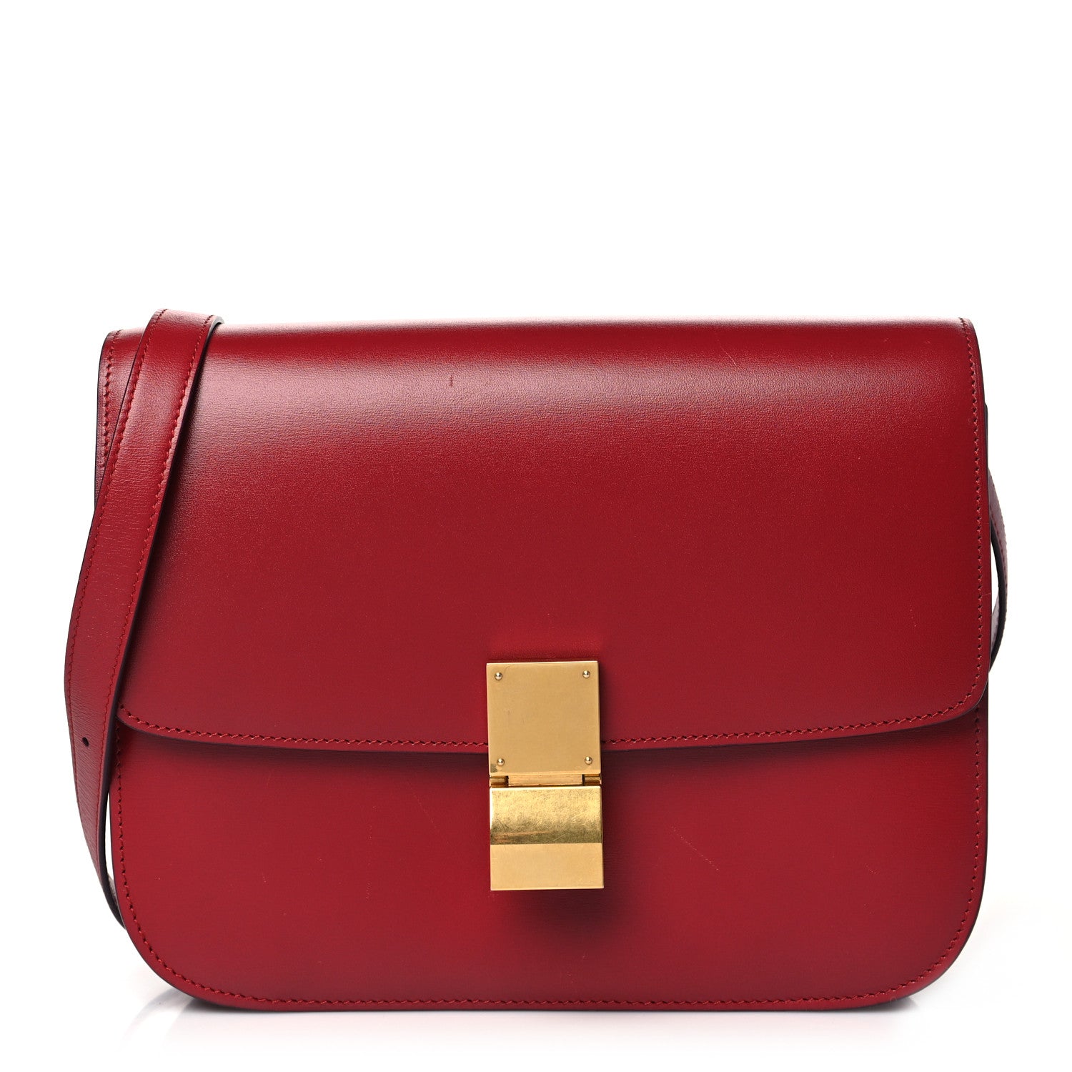 Celine Box Cakfskin Medium Classic Box Flap Bag Red 1 of 10