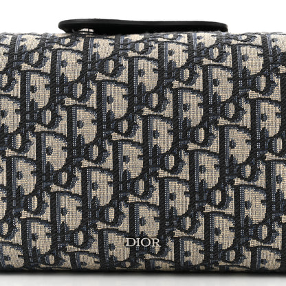 Christian Dior Oblique Jacquard Grained Calfskin Lingot Toiletry Case Blue Black 8 of 10