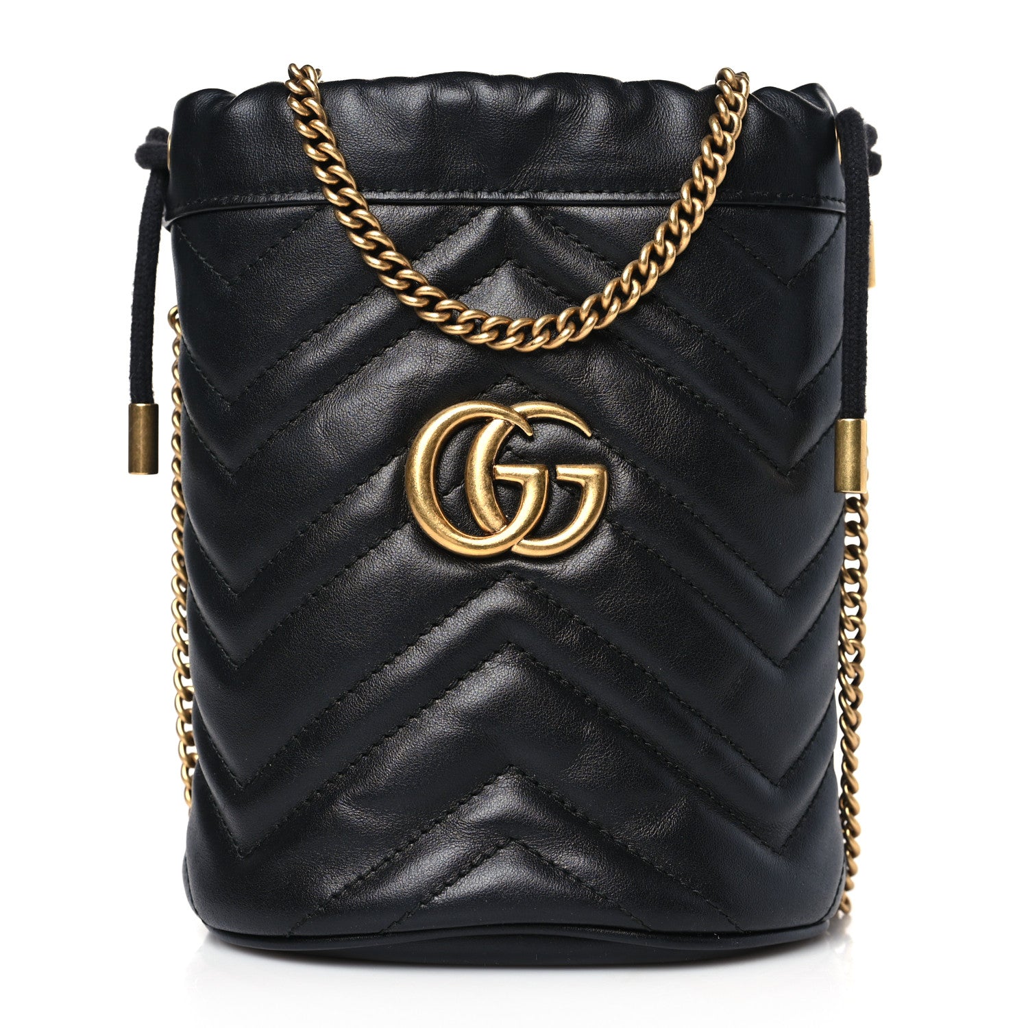 Gucci Calfskin Matelasse Mini GG Marmont 2.0 Bucket Bag Black 1 of 9