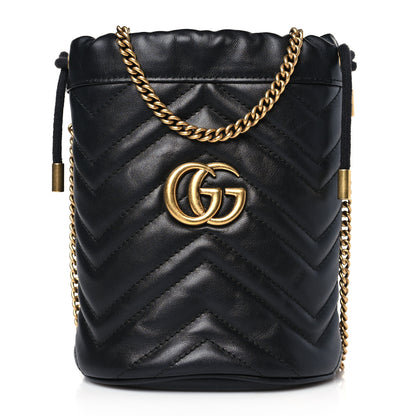 Gucci Calfskin Matelasse Mini GG Marmont 2.0 Bucket Bag Black 1 of 9