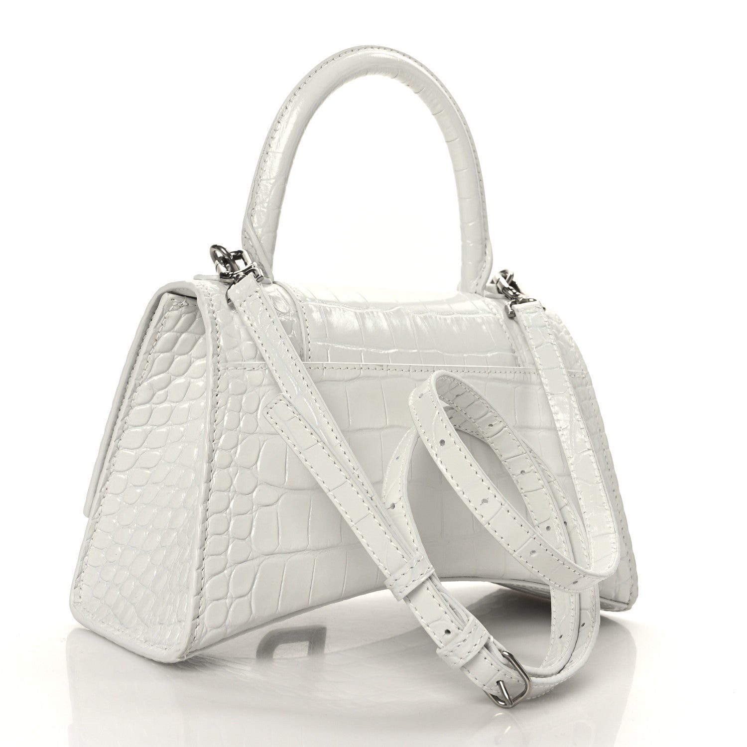 Balenciaga Calfskin Crocodile Embossed Small Hourglass Top Handle Bag White 3 of 9