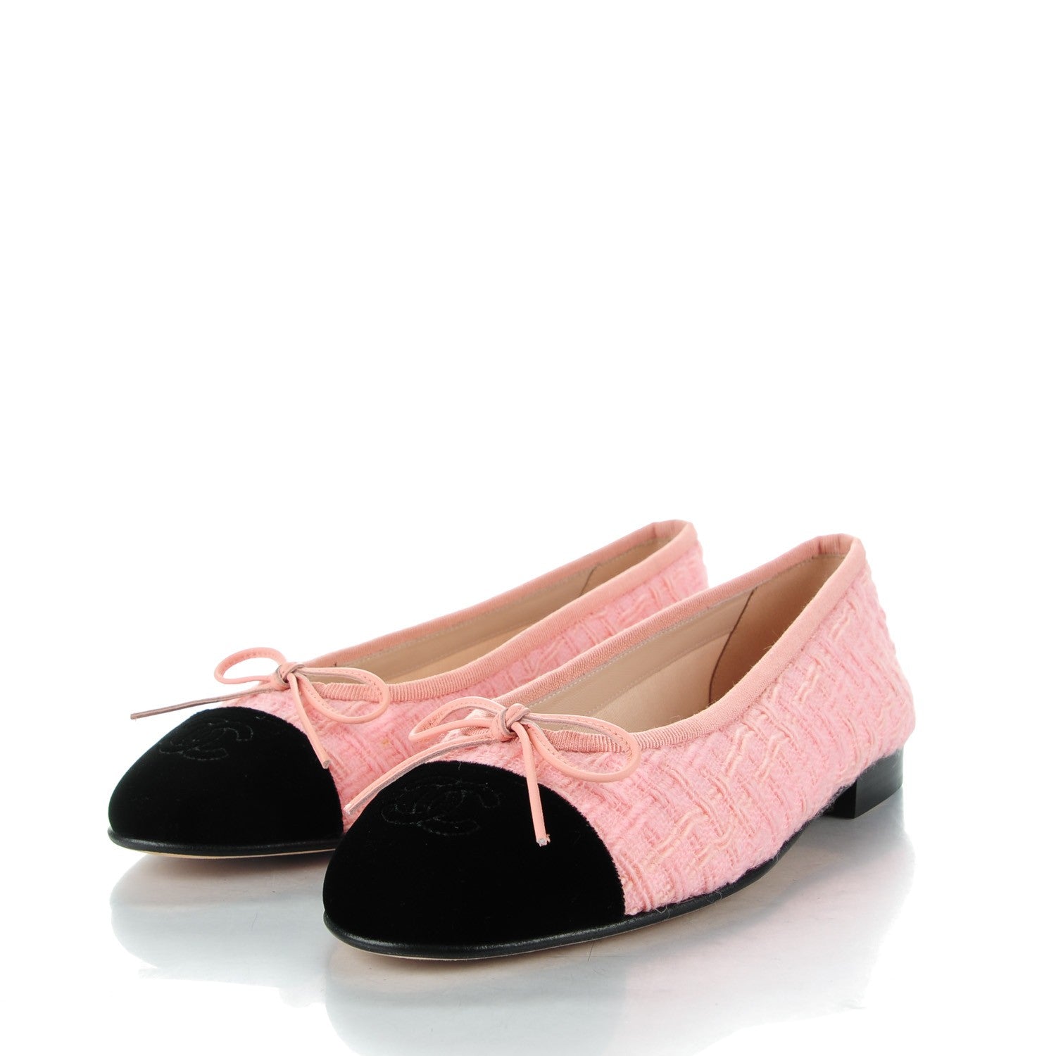 Chanel Tweed Suede Cap Toe Ballerina Flats 36 Pink Black 3 of 8