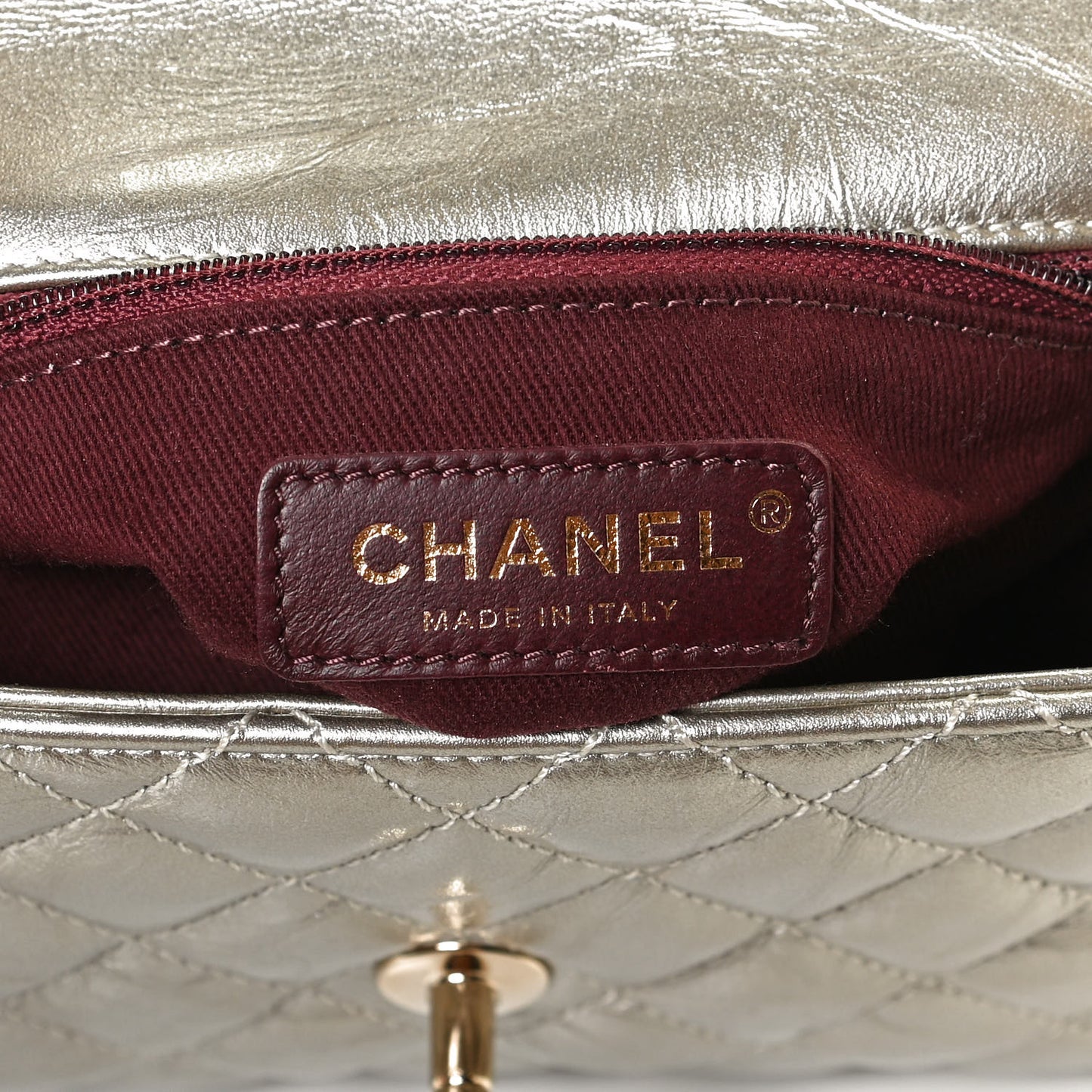 Metallic Aged Calfskin Quilted Mini Coco Handle Flap Gold