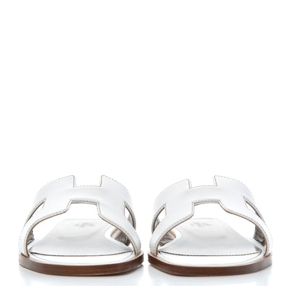 Hermes Box Calfskin Oran Sandals 37 White 2 of 12