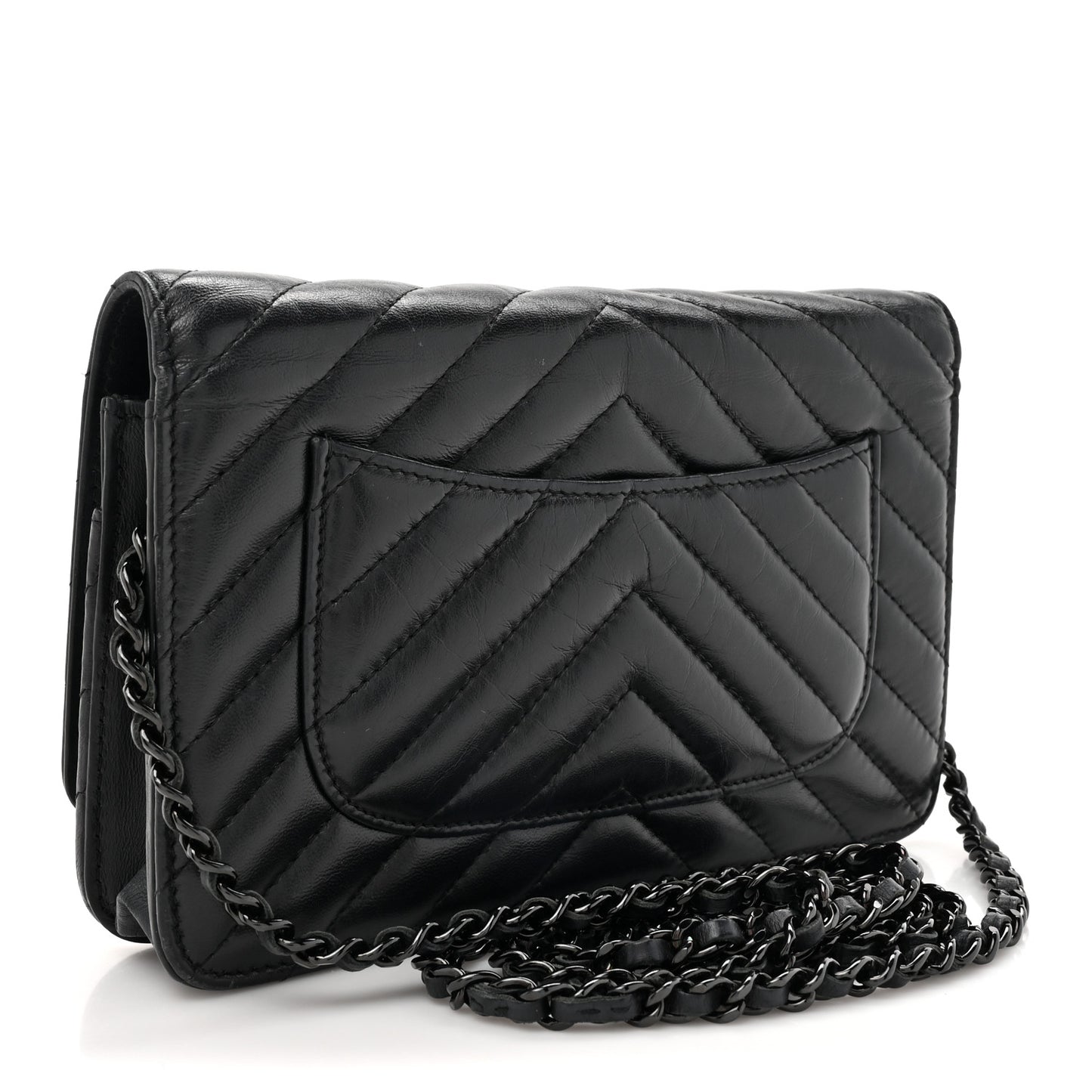 Aged Calfskin Chevron Quilted Reissue Wallet On Chain WOC So Black