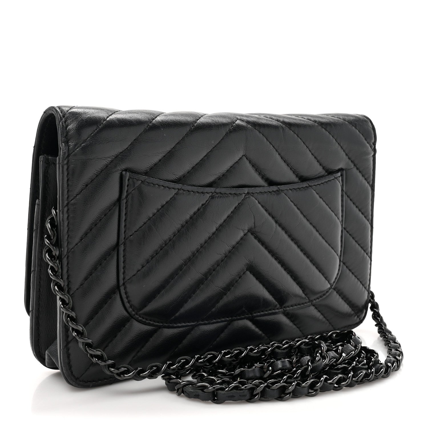Chanel Aged Calfskin Chevron Quilted Reissue Wallet On Chain WOC So Black 3 of 17