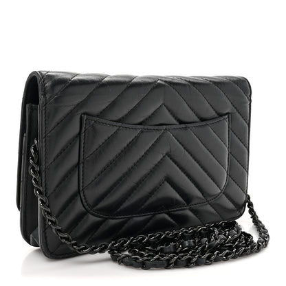 Chanel Aged Calfskin Chevron Quilted Reissue Wallet On Chain WOC So Black 3 of 17
