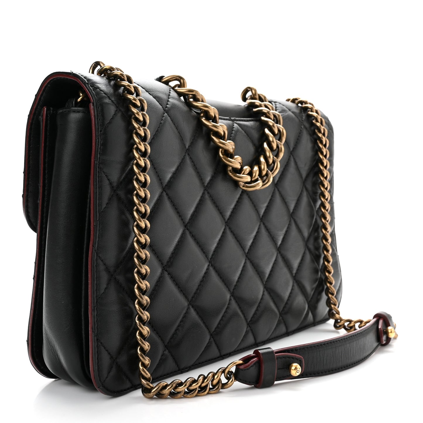Calfskin Quilted Large Perfect Edge Flap Black