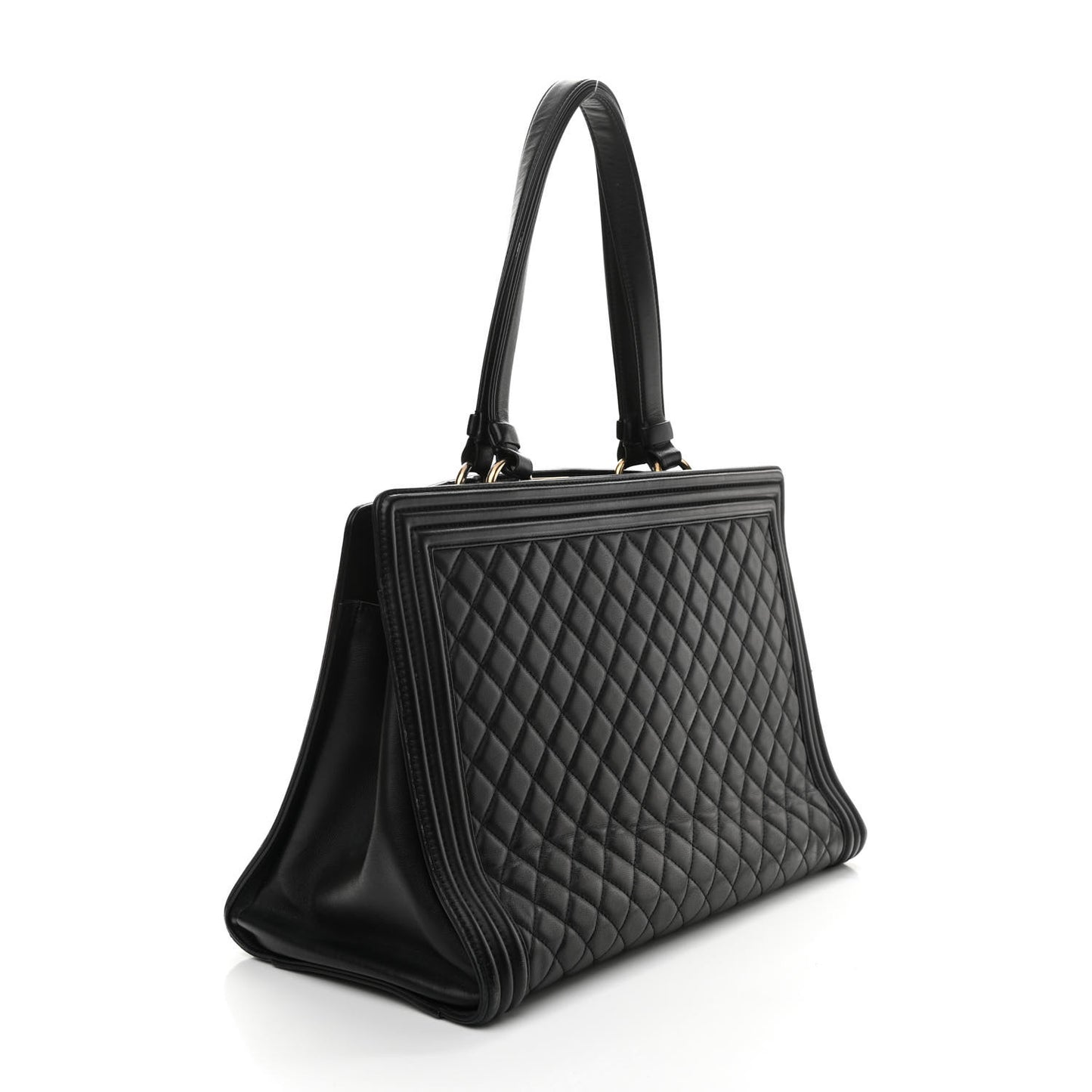 Calfskin Quilted Boy Shopping Tote Black