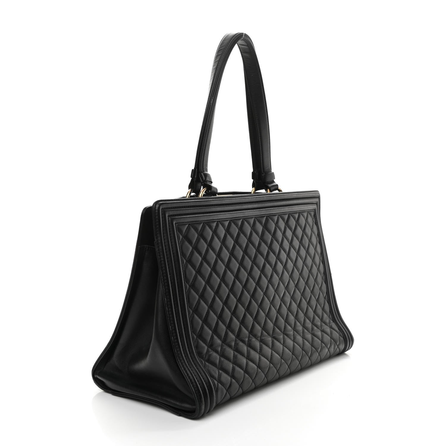 Chanel Calfskin Quilted Boy Shopping Tote Black 3 of 9