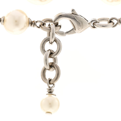 Chanel Graduated Pearl Crystal CC Long Necklace Silver 5 of 6