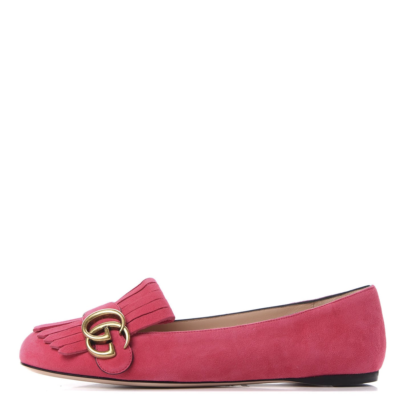 Kid Scamosciato GG Marmont Fringe Flats 37.5 Hot Pink