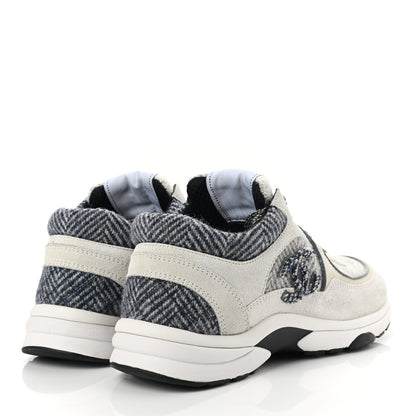 Chanel Fabric Suede Calfskin Womens CC Sneakers 36.5 Ivory Light Gray White 4 of 9