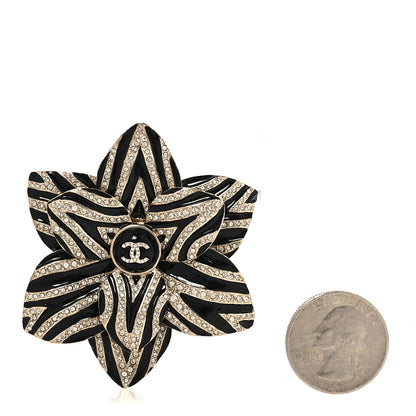 Chanel Metal Enamel Crystal CC Camelia Brooch Gold Black 2 of 6