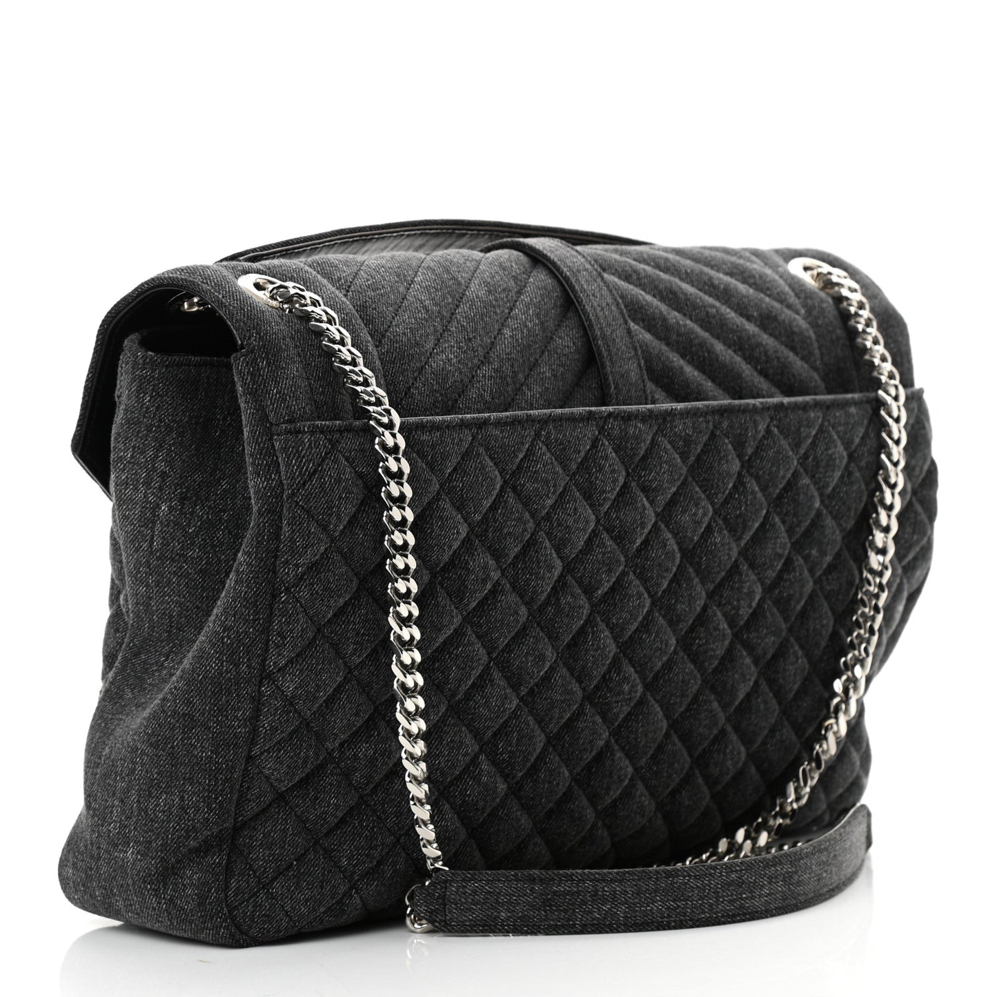 Denim Mixed Matelasse Triquilt Large Monogram Envelope Satchel Black