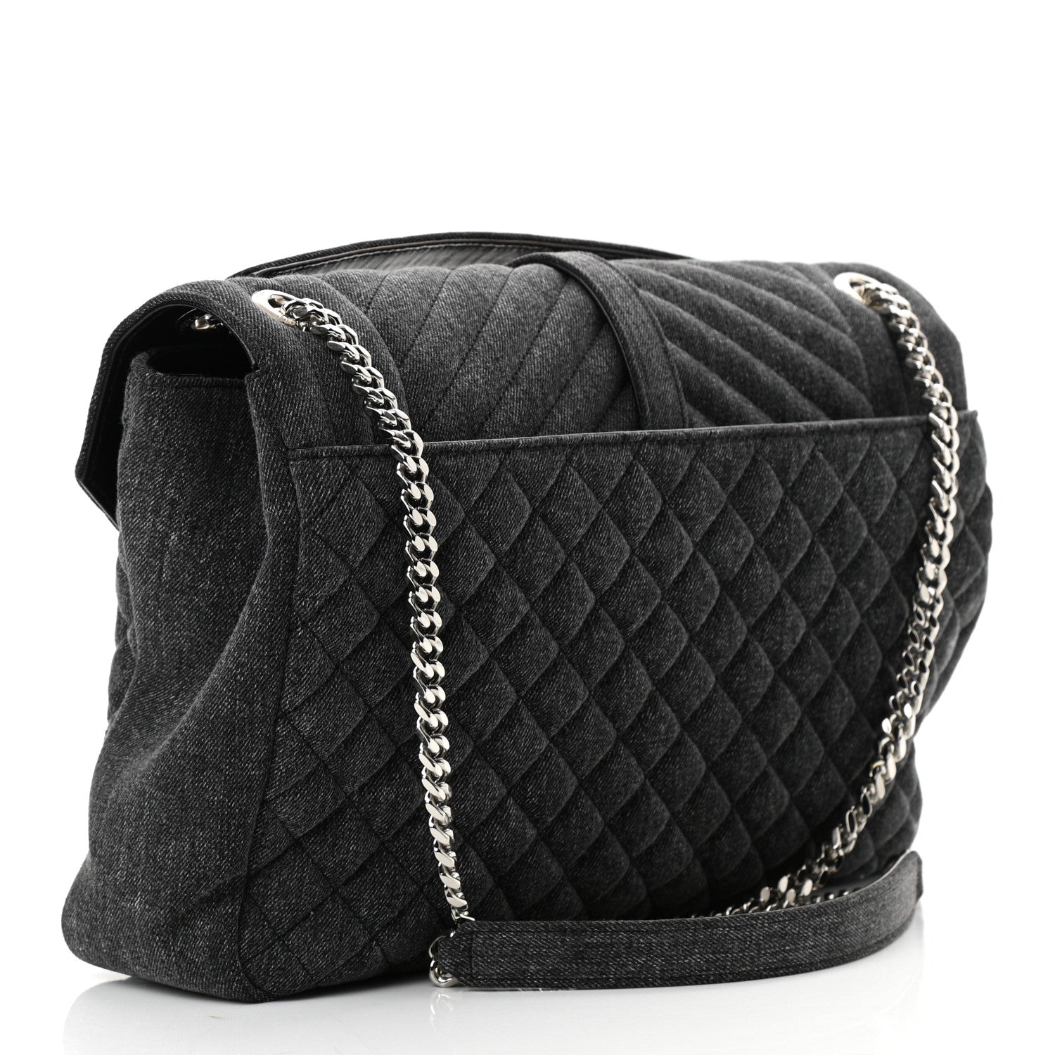 Saint Laurent Denim Mixed Matelasse Triquilt Large Monogram Envelope Satchel Black 3 of 10