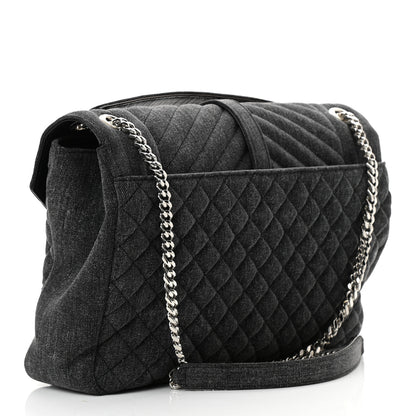 Saint Laurent Denim Mixed Matelasse Triquilt Large Monogram Envelope Satchel Black 3 of 10