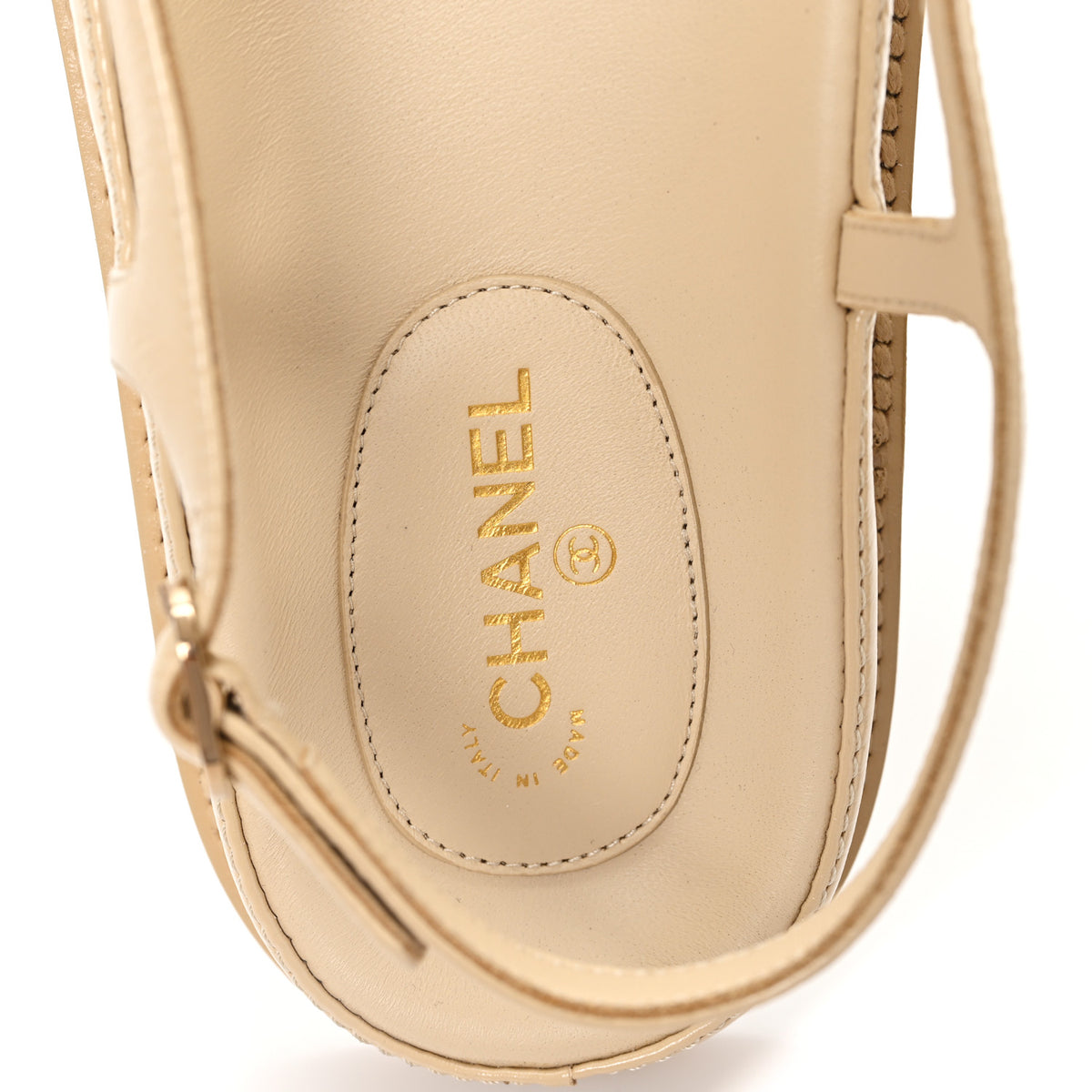 Crumpled Shiny Lambskin CC Cut Out Dad Sandals 40 Beige