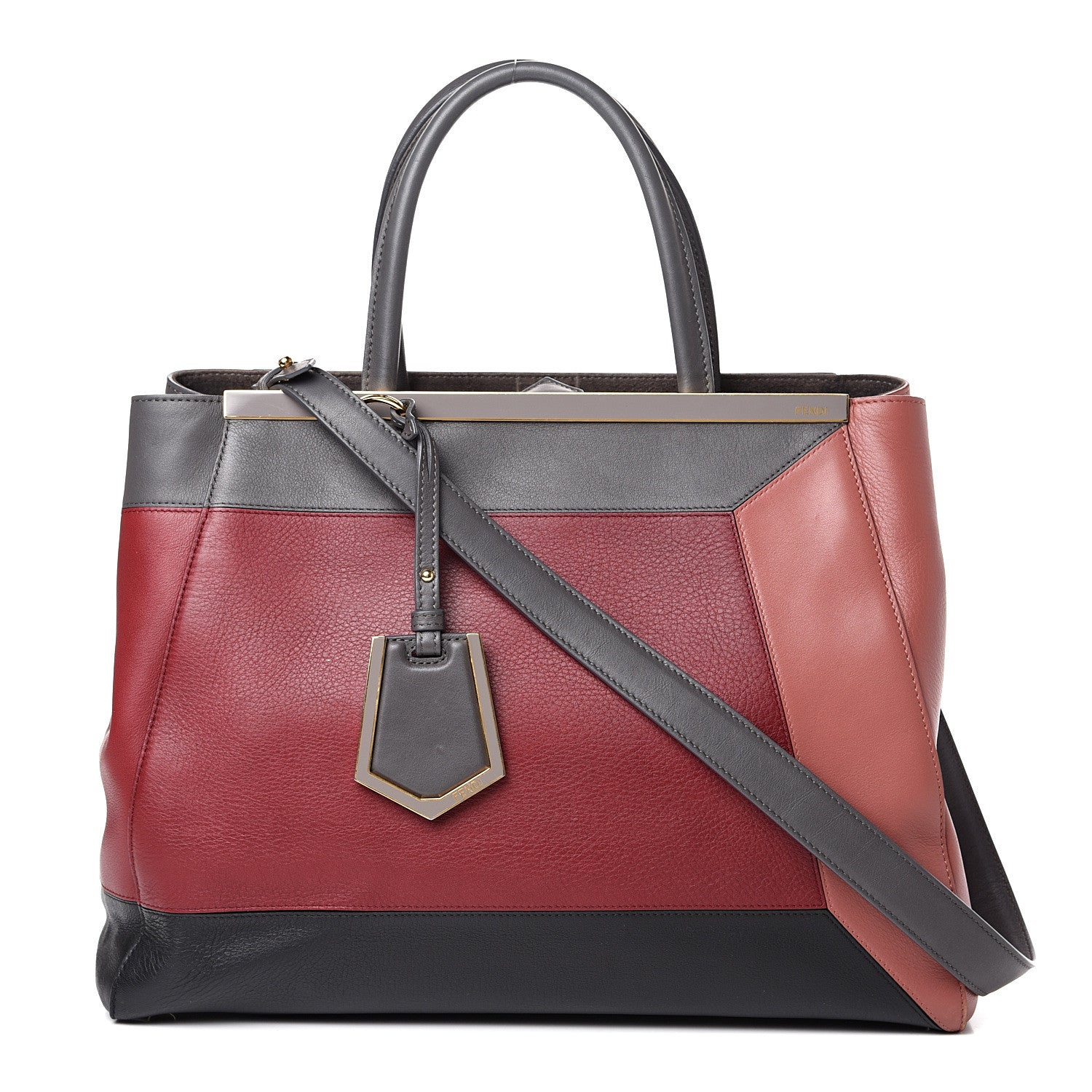Fendi Calfskin Colorblock Regular 2Jours Tote Grigio Blush Currant Red 1 of 13