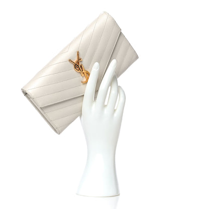 Saint Laurent Grain De Poudre Matelasse Chevron Monogram Flap Wallet Crema Soft 2 of 9