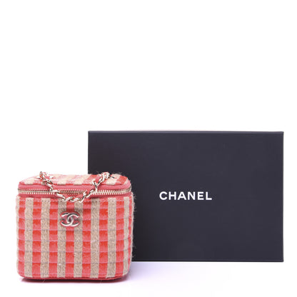 Chanel Raffia Jute Striped Mini Vanity Case With Chain Red Beige 13 of 13