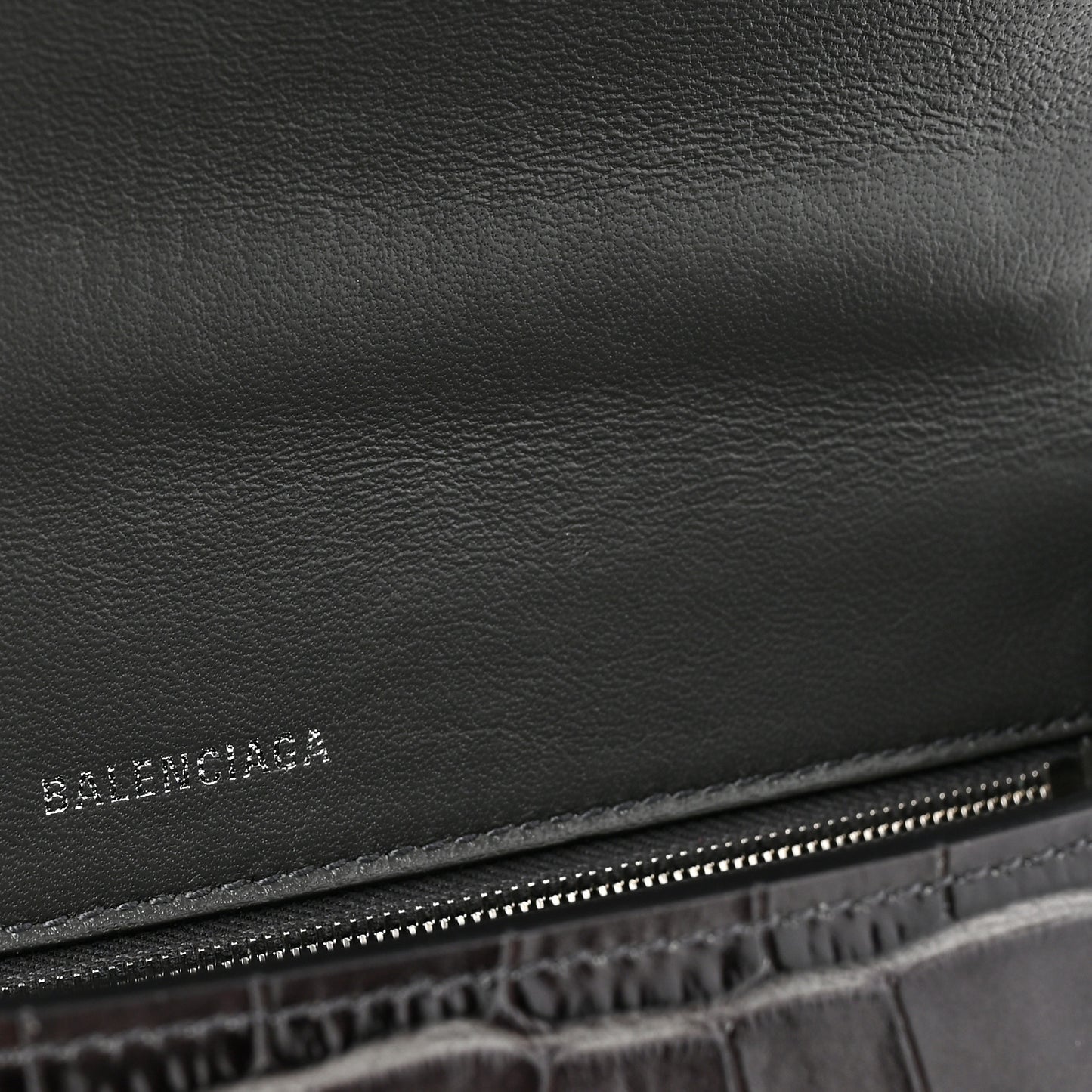 Shiny Calfskin Crocodile Embossed Medium Hourglass Top Handle Bag Dark Grey