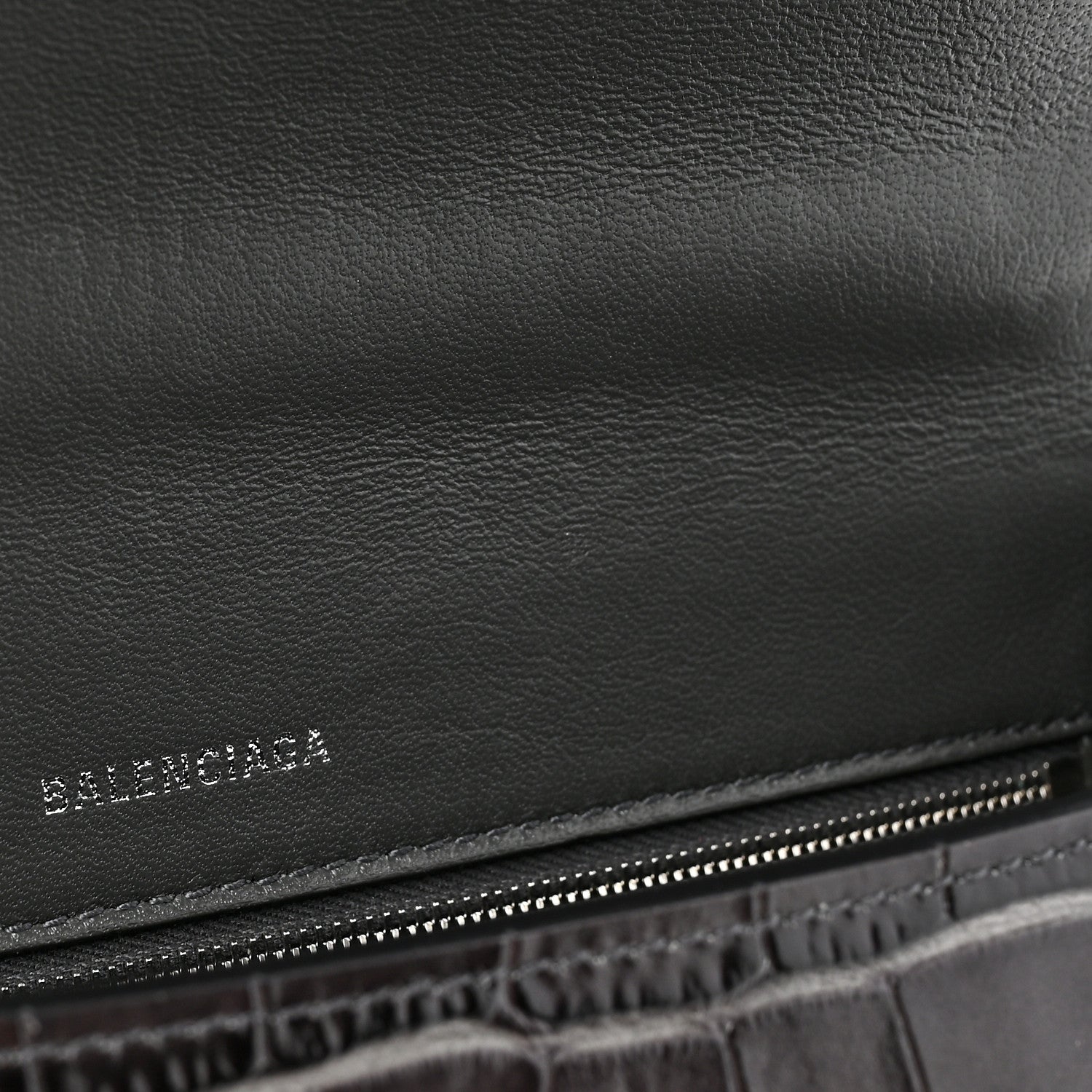Balenciaga Shiny Calfskin Crocodile Embossed Medium Hourglass Top Handle Bag Dark Grey 10 of 11