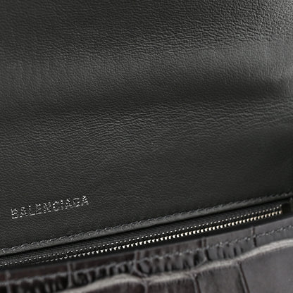 Balenciaga Shiny Calfskin Crocodile Embossed Medium Hourglass Top Handle Bag Dark Grey 10 of 11