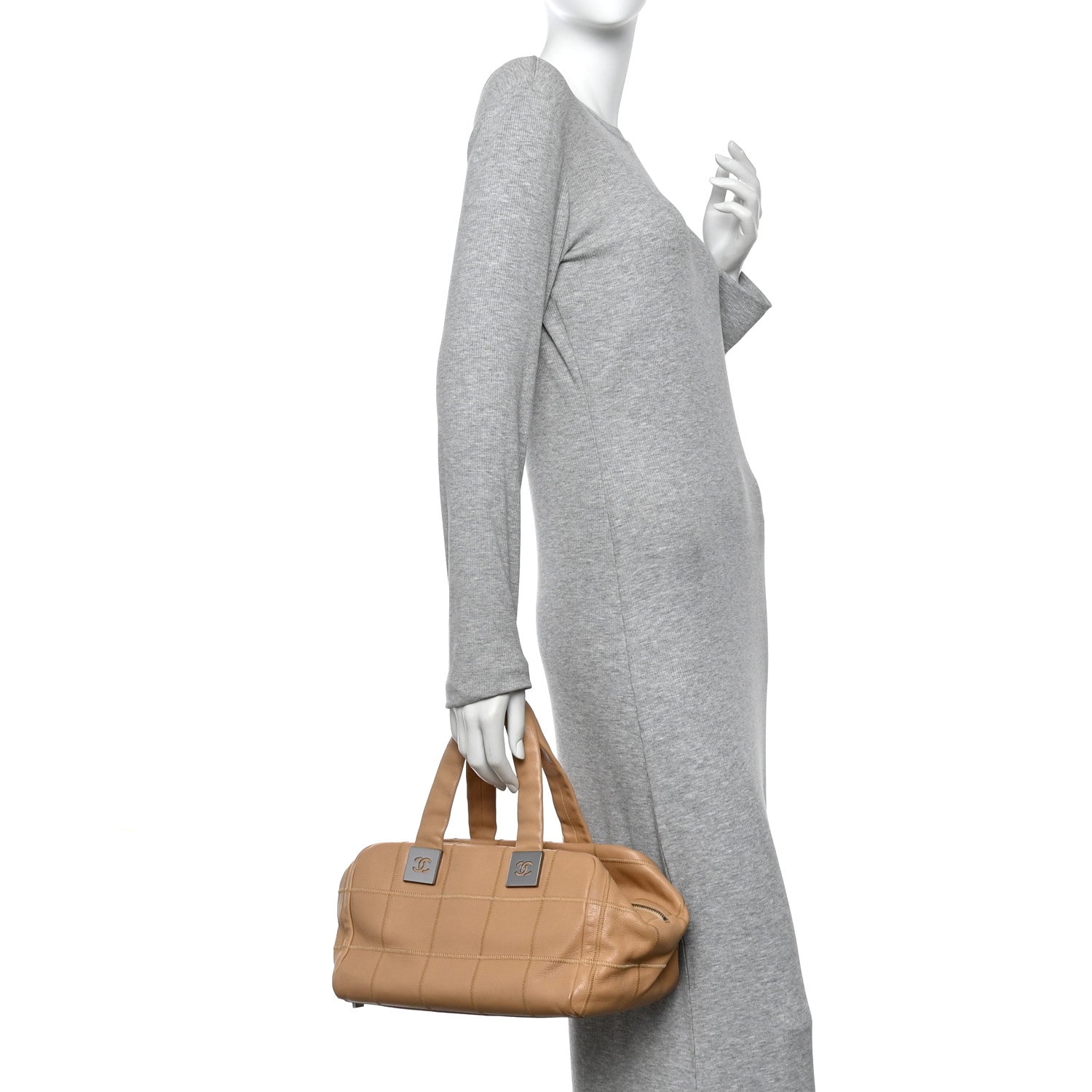 Chanel Caviar Square Stitched Bowler Beige 2 of 10