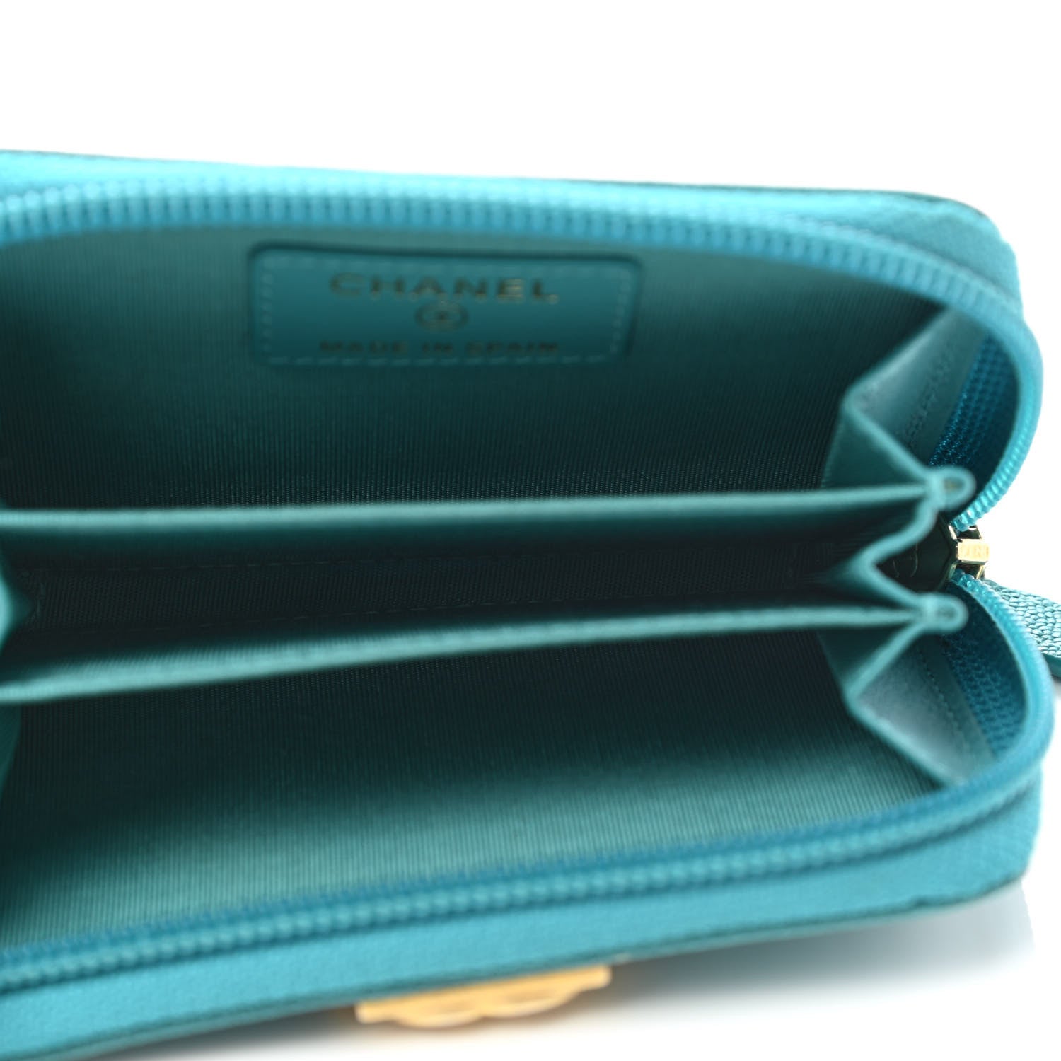Chanel Caviar Quilted Boy Zip Around Coin Purse Wallet Turquoise 5 of 9