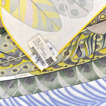 Hermes Silk Plumes En Fete Scarf 90 Blanc Jaune Mauve 3 of 3