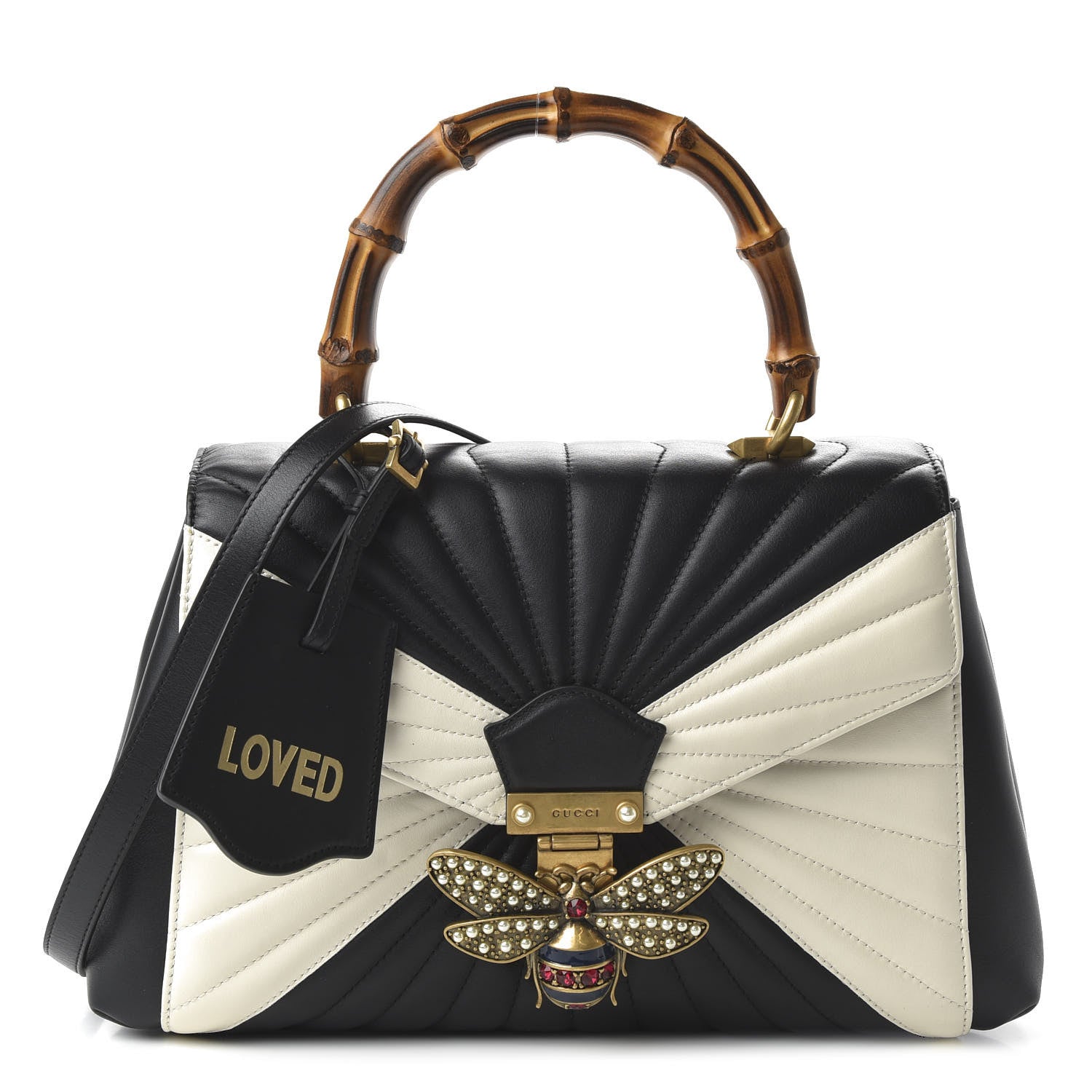 Gucci Calfskin Bamboo Trapuntata Queen Margaret Top Handle Bag Mystic White Black 1 of 19