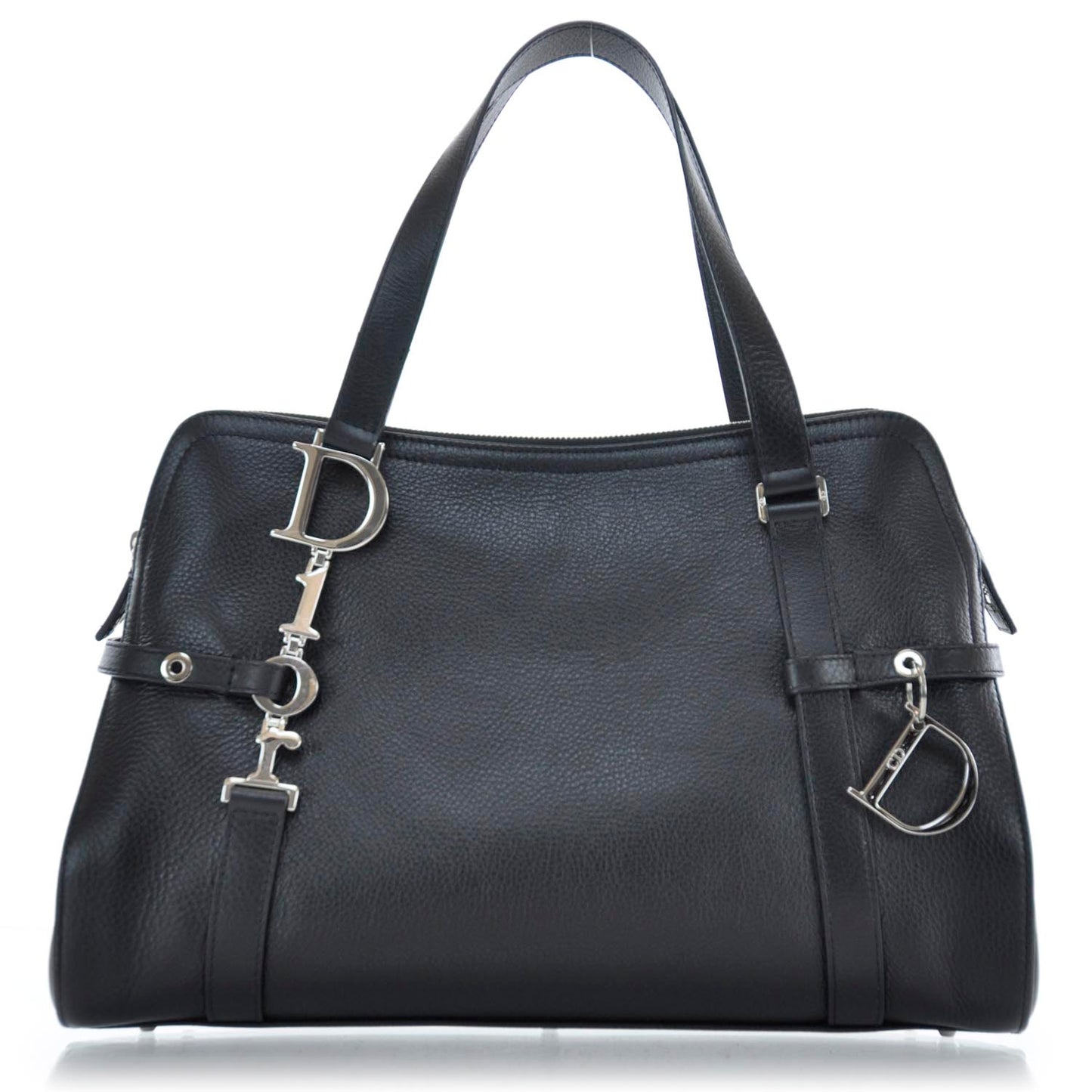 Leather Logo Charms Satchel Black