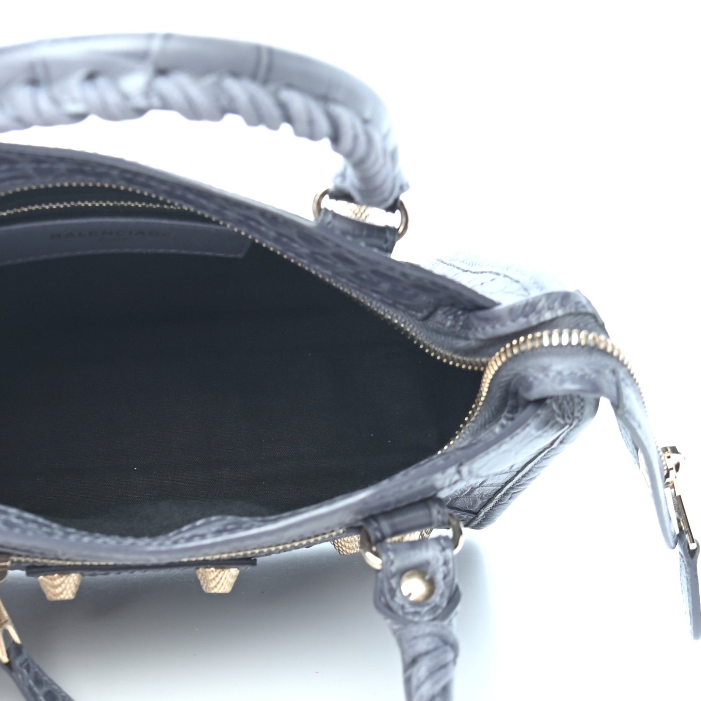 Calfskin Crocodile Embossed Giant 12 Gold Hardware Mini City Gris Beton