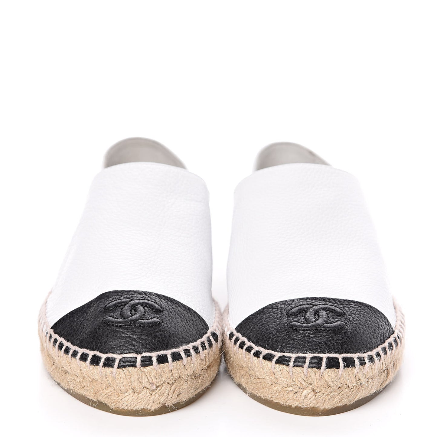 Grained Calfskin CC Espadrilles 38 White Black