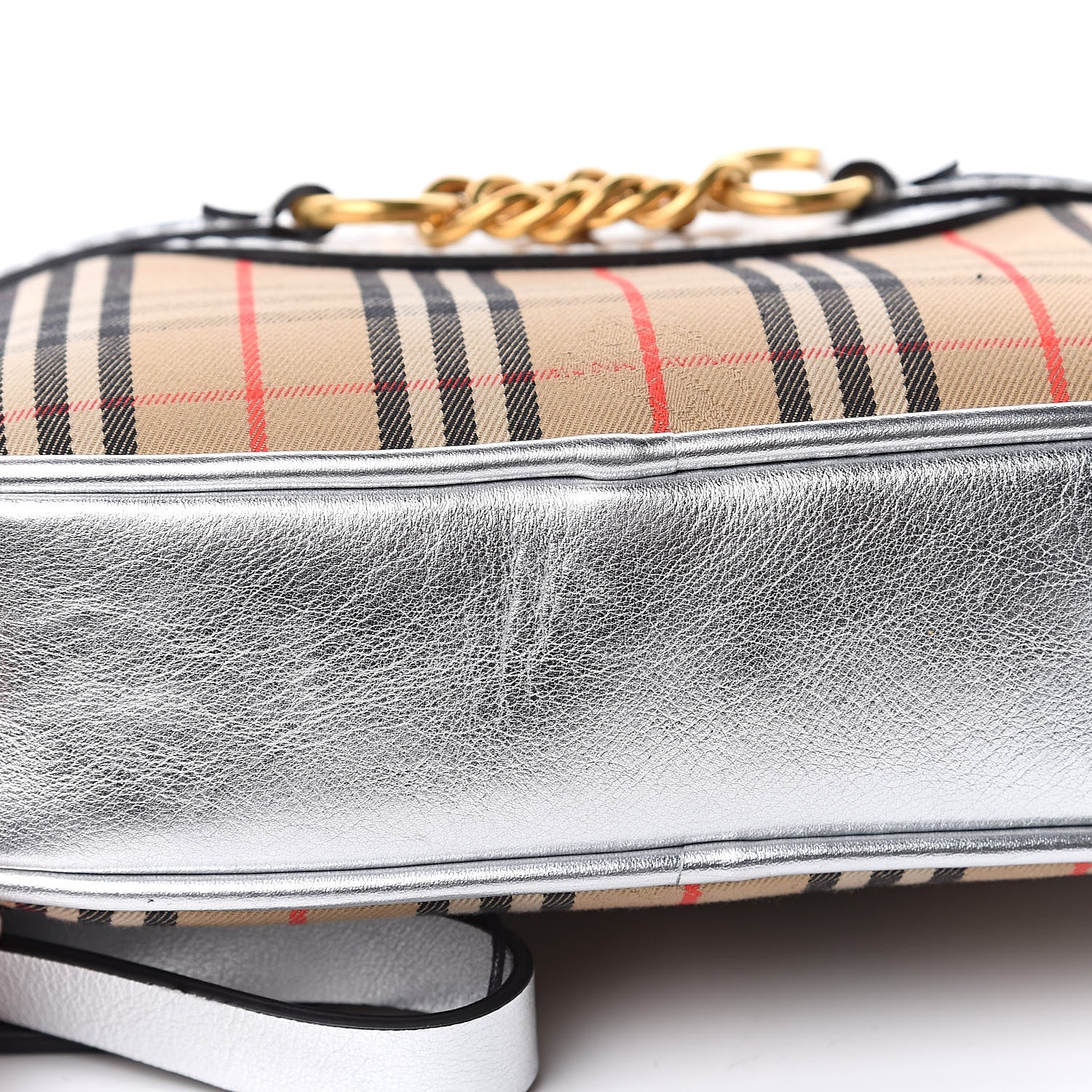 Burberry Metallic Smooth Calfskin 1983 Knight Check Link Bum Bag Silver 9 of 9