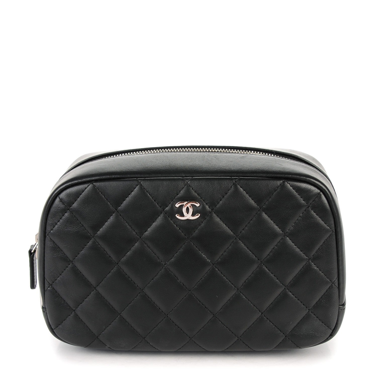 Chanel Lambskin Quilted Curvy Pouch Cosmetic Case Black 1 of 7