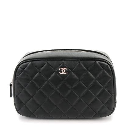 Chanel Lambskin Quilted Curvy Pouch Cosmetic Case Black 1 of 7