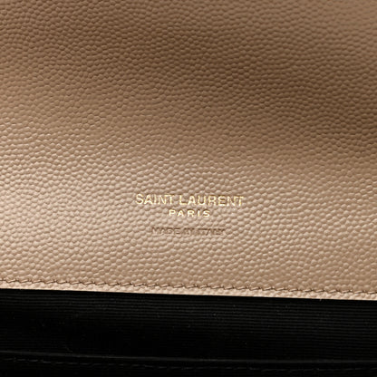 Saint Laurent Grain De Poudre Matelasse Chevron Monogram Envelope Clutch Dark Beige 6 of 8