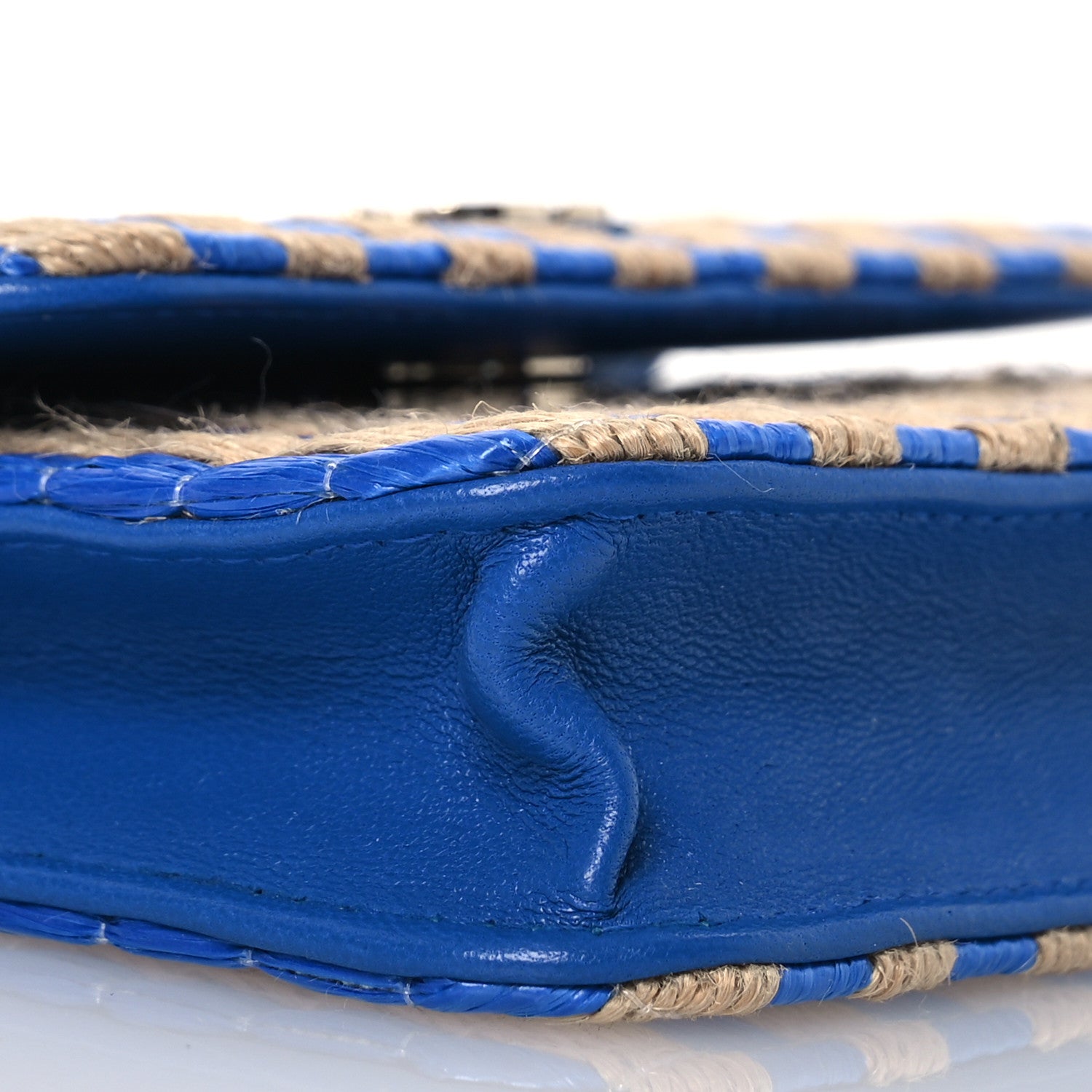 Chanel Raffia Jute Striped Belt Bag Blue Beige 10 of 14