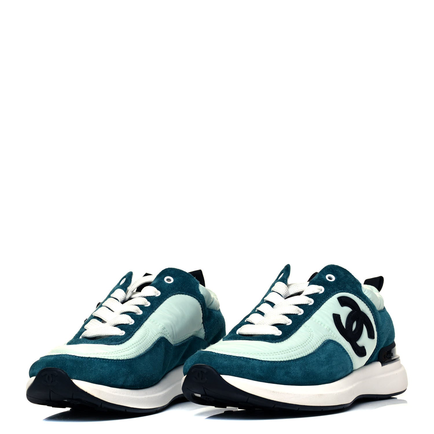 Chanel Nylon Suede Calfskin CC Sneakers 37.5 Green Light Green 3 of 7