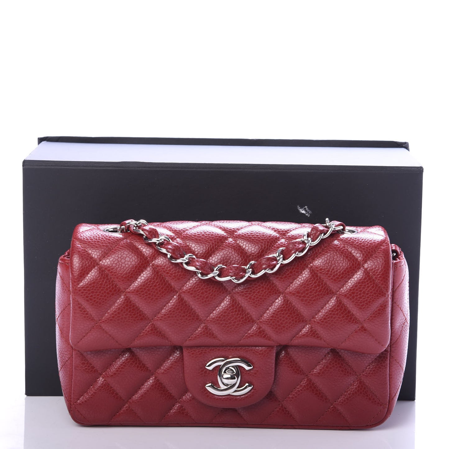 Caviar Quilted Mini Rectangular Flap Dark Red