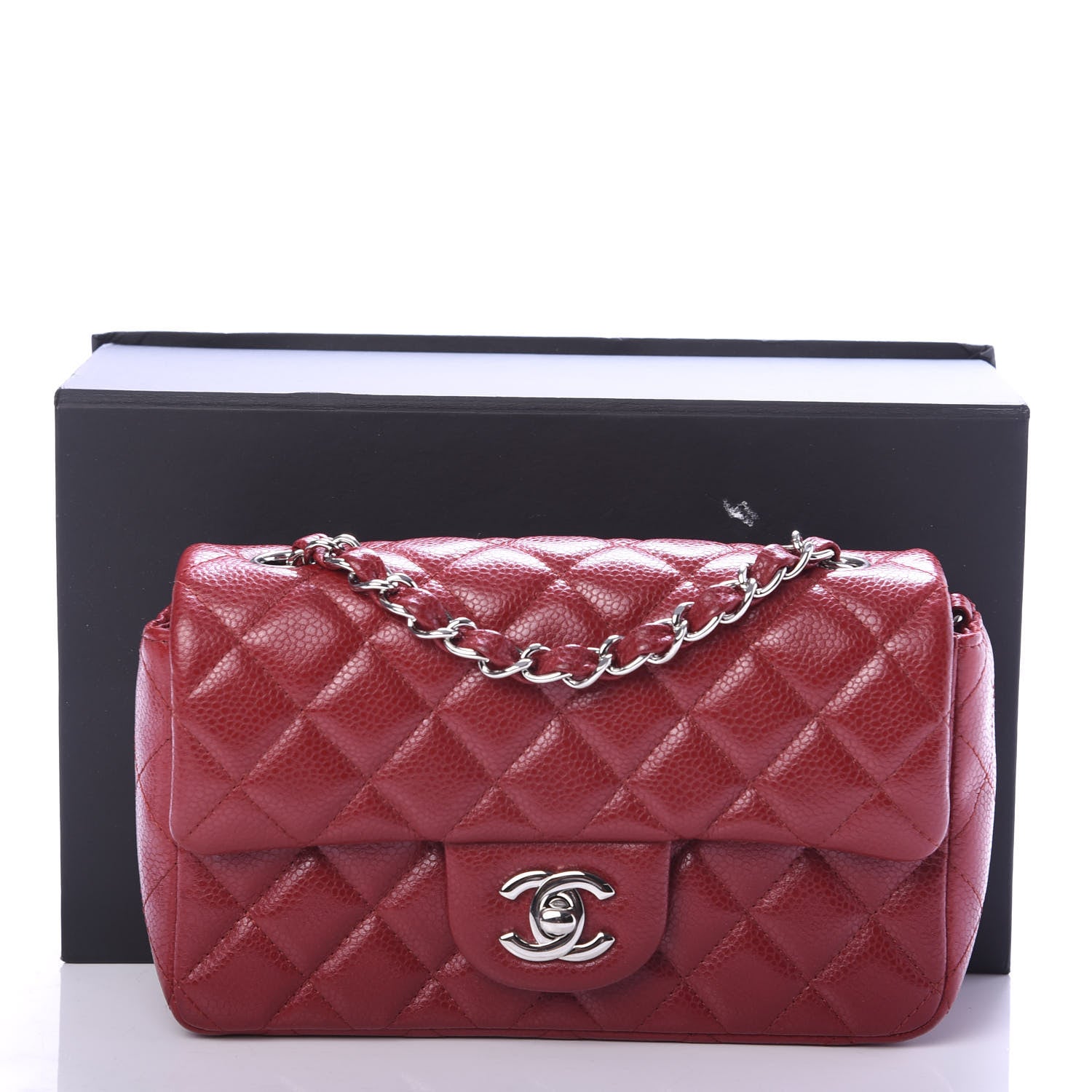 Chanel Caviar Quilted Mini Rectangular Flap Dark Red 9 of 9