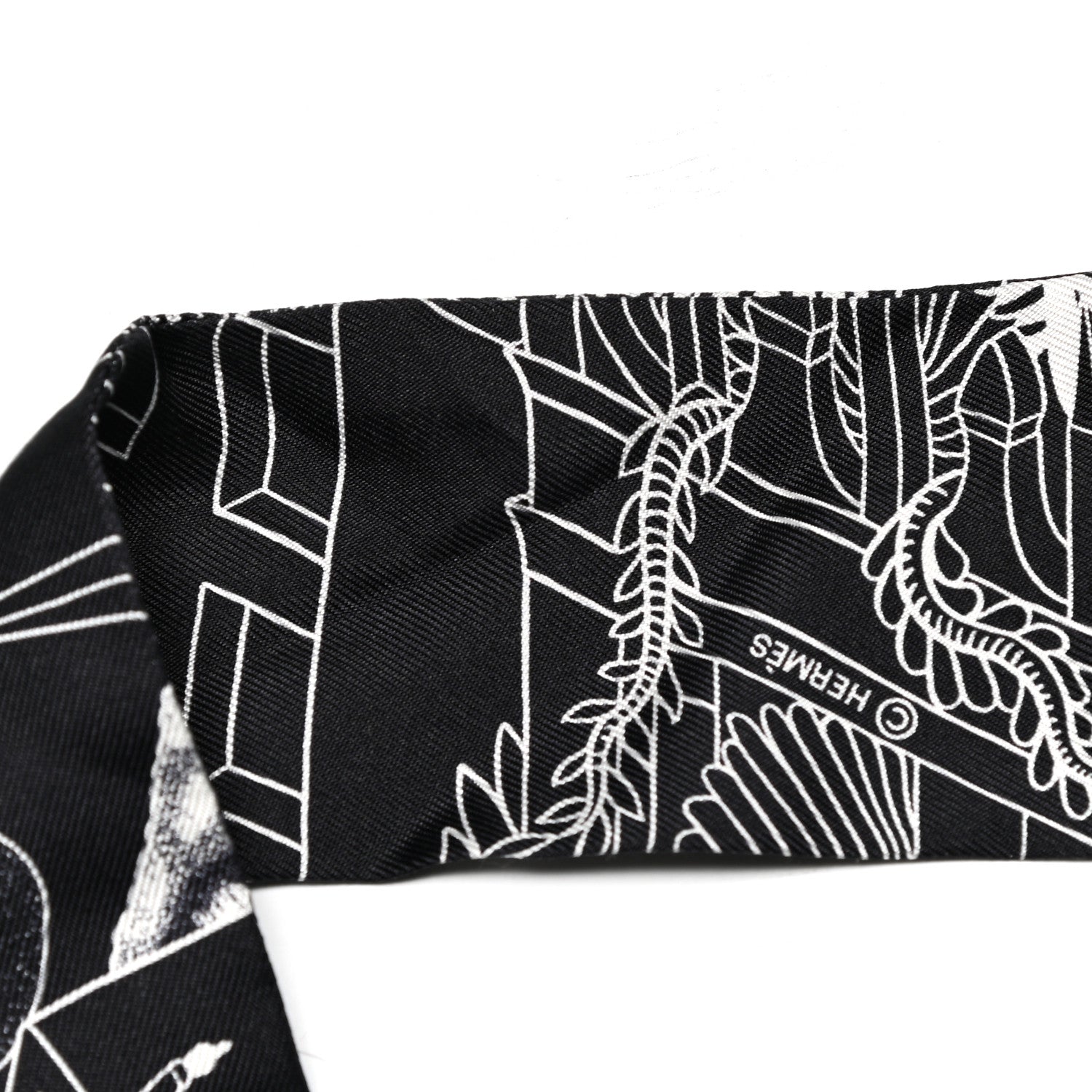 Hermes Silk Animapolis Twilly Black White 3 of 4