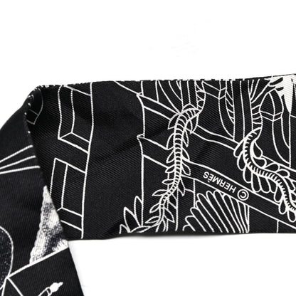 Hermes Silk Animapolis Twilly Black White 3 of 4