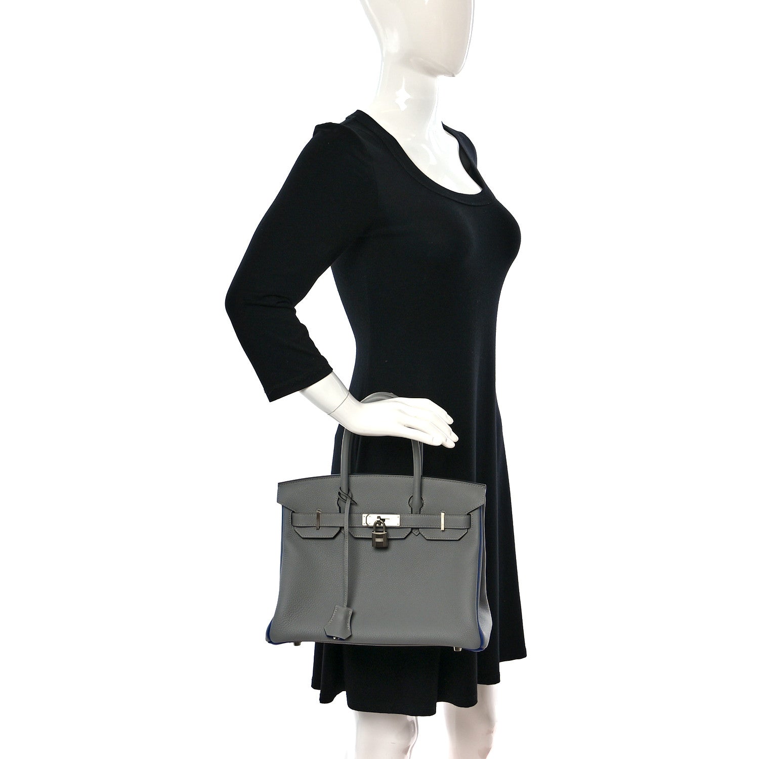Hermes Togo Horseshoe Birkin 30 Gris Mouette Bleu Electrique 2 of 10
