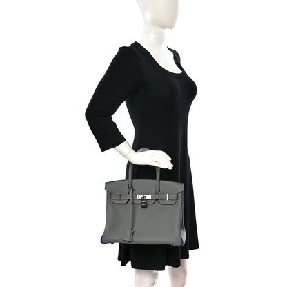 Hermes Togo Horseshoe Birkin 30 Gris Mouette Bleu Electrique 2 of 10