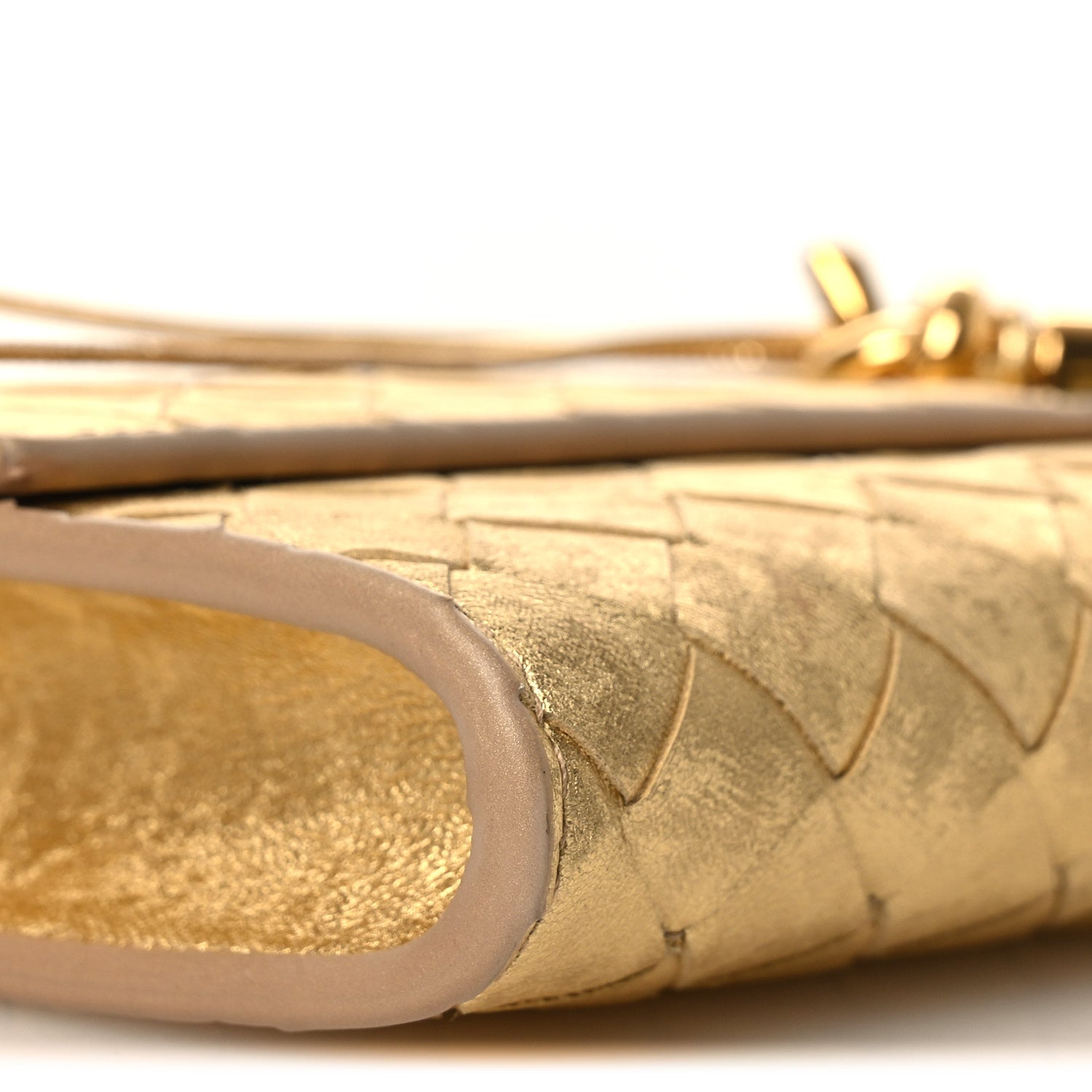 Bottega Veneta Metallic Satin Lambskin Intrecciato Long Andiamo Top Handle Clutch Gold 7 of 8