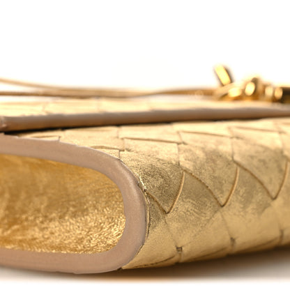 Bottega Veneta Metallic Satin Lambskin Intrecciato Long Andiamo Top Handle Clutch Gold 7 of 8